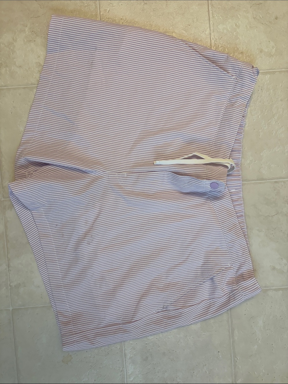 Abercrombie & Fitch Men’s Light Blue and White Striped Swim Trunks